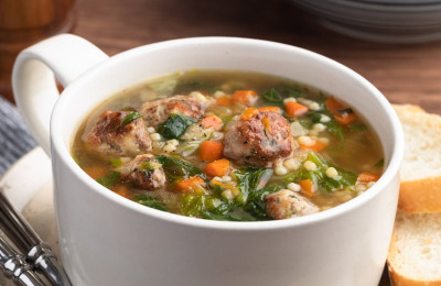 Italian Wedding Soup Featuring Venison Meatballs