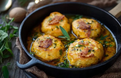 Sweet Potato Dumplings in Bacon Butter Sauce