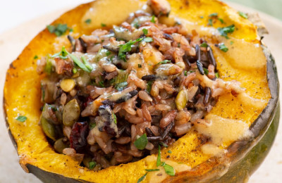 Vegan Stuffed Acorn Squash with Israeli Couscous