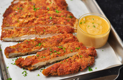 Breaded Chicken Schnitzel with Mango Cream Sauce