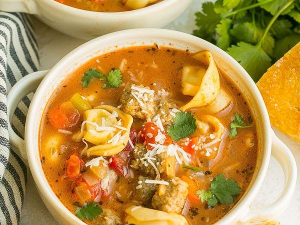 Savory Tortellini Soup with Meatballs