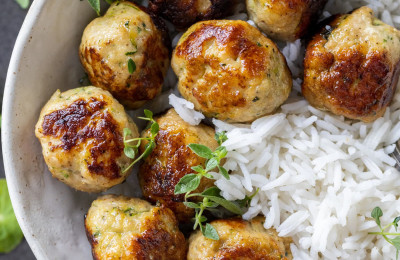 Turkey and Zucchini Meatballs with a Roasted Pepper Dip