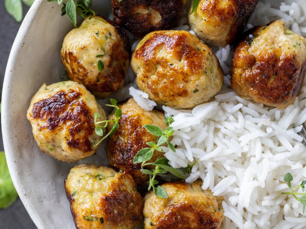 Turkey and Zucchini Meatballs with a Roasted Pepper Dip