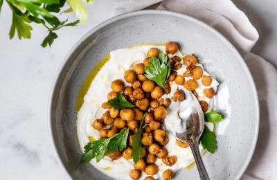 Lemon Yogurt Crispy Chickpea Grain Bowl