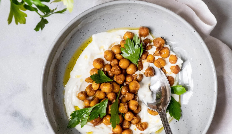 Lemon Yogurt Crispy Chickpea Grain Bowl