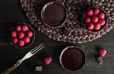 Tart with Three Chocolates and Raspberries