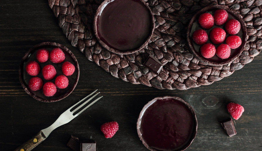 Tart with Three Chocolates and Raspberries