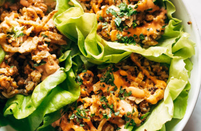 Spicy Peanut Sauce Cauliflower Rice Lettuce Wraps