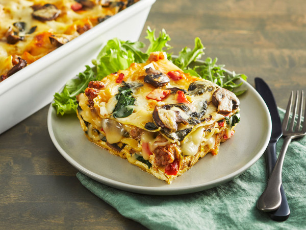 Lasagna with Smoked Sausage, Pumpkin, and Collard Greens
