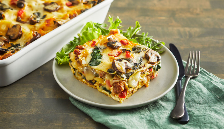 Lasagna with Smoked Sausage, Pumpkin, and Collard Greens