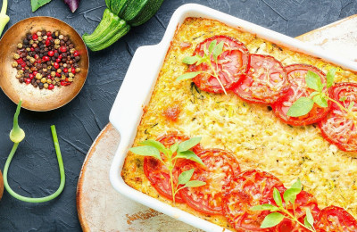 Savory Bread Pudding with Tomatoes and Basil