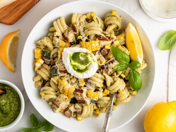 Chicken and Bacon Pasta with Fresh Summer Veggies