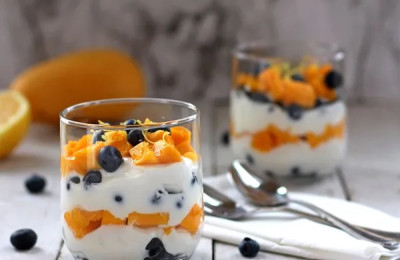 Breakfast Parfaits with Orange, Blueberries, and Yogurt