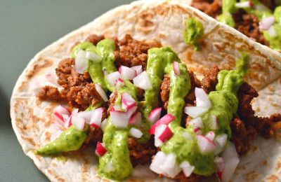 Breakfast Tacos with Ground Bison and Pineapple Salsa