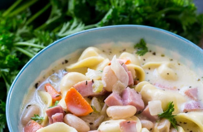 Creamy Soup with Ham, Beans, and Tortellini