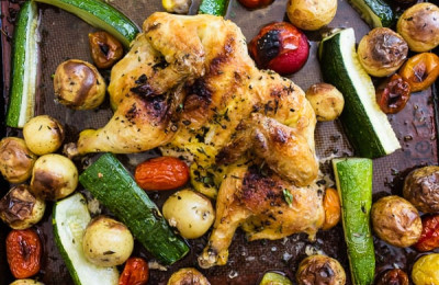 Thanksgiving Cornish Hen Dinner Made on a Sheet Pan