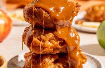 Cinnamon Apple Fritters with Caramel Drizzle