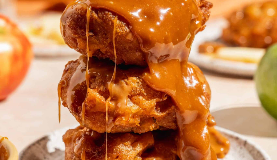 Cinnamon Apple Fritters with Caramel Drizzle