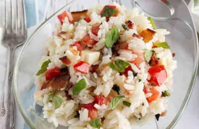 Tomato-Basil Rice with Pancetta from the Harvest