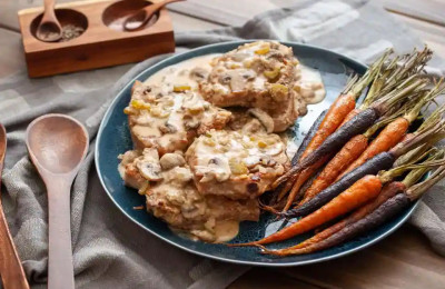 Nikki's Pork Chops in Creamy Mushroom Sauce on Jasmine Rice