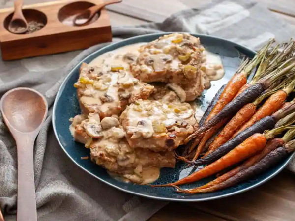 Nikki's Pork Chops in Creamy Mushroom Sauce on Jasmine Rice