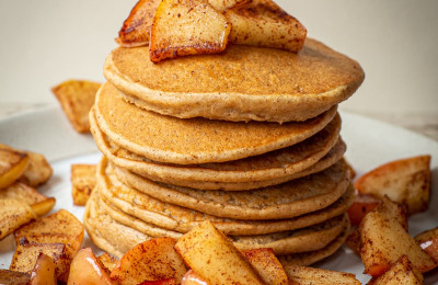 Apple Maple Sauce Topped Oatmeal Pancakes