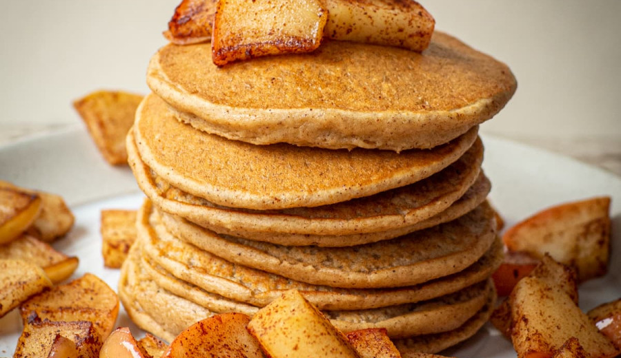 Apple Maple Sauce Topped Oatmeal Pancakes