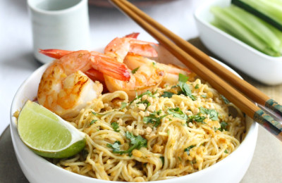 Rice Noodles with Spicy Peanut Shrimp