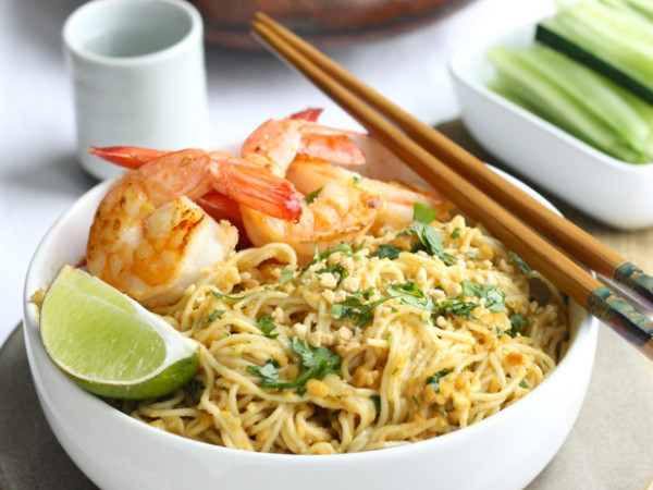 Rice Noodles with Spicy Peanut Shrimp