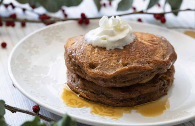 Gingerbread Pancakes Drizzled with Warm Lemon Sauce