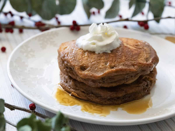 Gingerbread Pancakes Drizzled with Warm Lemon Sauce
