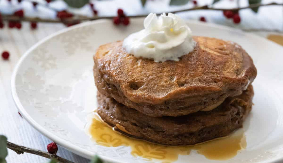 Gingerbread Pancakes Drizzled with Warm Lemon Sauce