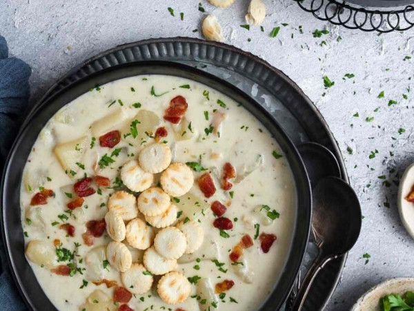 Clam Chowder Made in a Cast Iron Pot