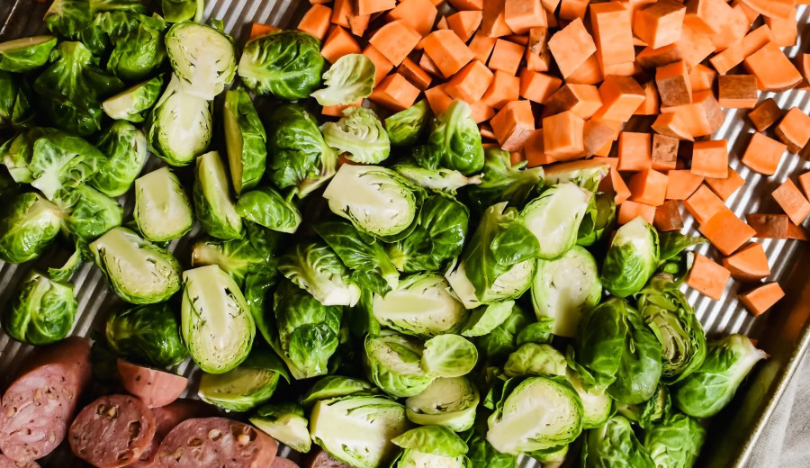 Roasted Winter Veggies with Chicken-Apple Sausage and Bacon from Sunshine