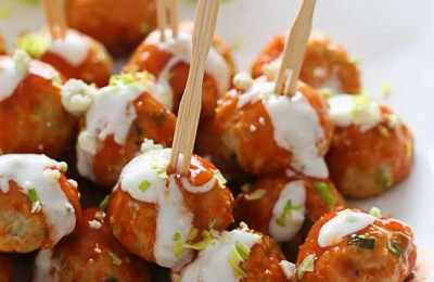 Buffalo Chicken Meatballs with a Savory Filling