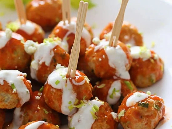 Buffalo Chicken Meatballs with a Savory Filling