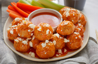Buffalo Chicken Meatballs Stuffed with Feta