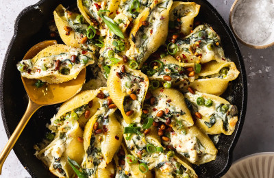 Giant Pasta Shells Stuffed with Spinach and Corn