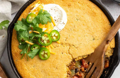 Vegetable Chili with Cornbread Topping Casserole