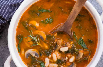Mushroom and Kale Soup for Vegans