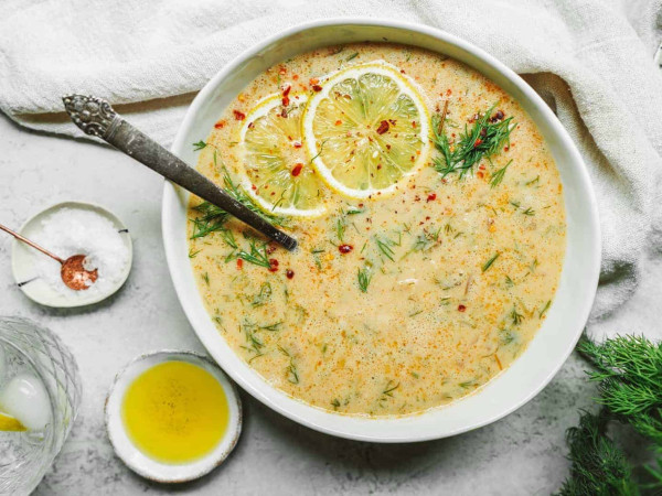 Easy Egg-Lemon Soup with Brown Rice for Vegetarians