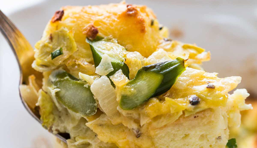 Casserole with Asparagus, Spinach, and Artichokes