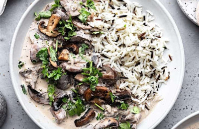Quinoa Stroganoff with Kale and Mushrooms