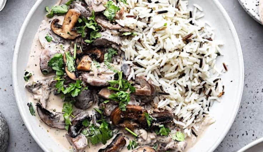 Quinoa Stroganoff with Kale and Mushrooms