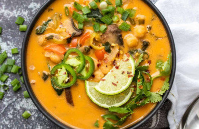 Veggie Soup with Thai and Indian Flavors