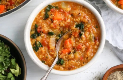 Quinoa Curry with Red Lentils and Kale
