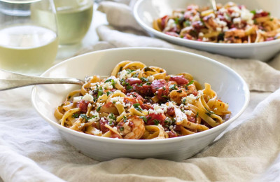 Shrimp Pasta with Feta and Espelette Pepper