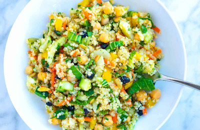 Quinoa Salad with Veggies, Almonds, and Raisins