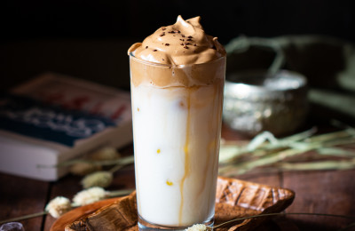 Iced Coffee with Banana Dalgona Topping