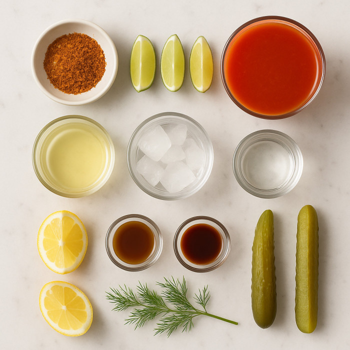 Dill-Infused Bloody Mary ingredients